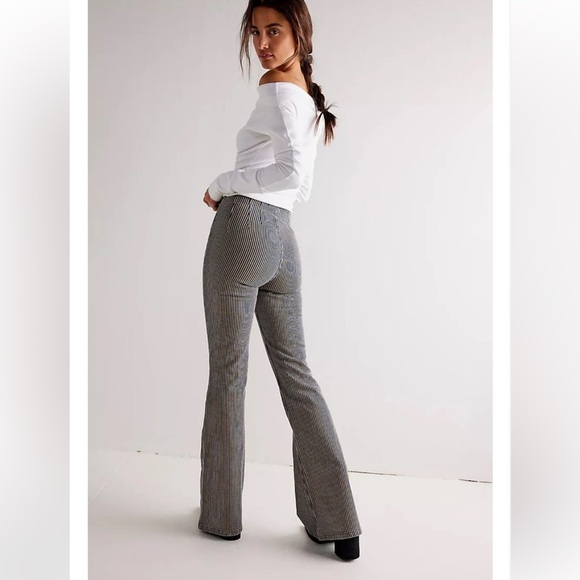 NEW Free People Jayde Railroad Flare Jeans in Train Car Stripe - Picture 9 of 9